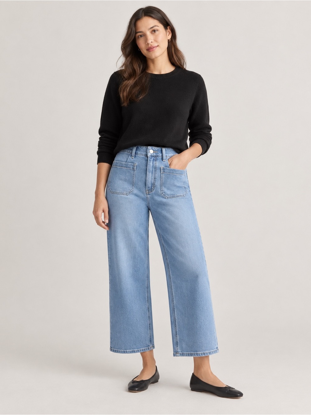 Quince Bella Stretch Patch Pocket Wide Leg Jeans Women’s 25 Frosted Blue